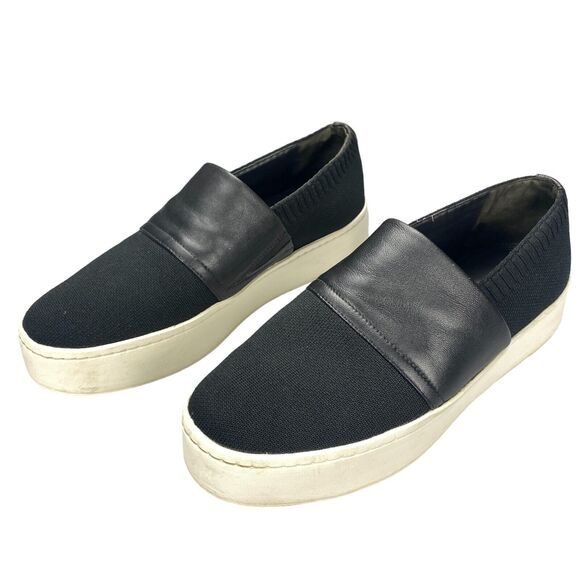 Vince Ward Slip On Sneaker Women's 7.5M Black Knit Top Leather Band Round Toe - Picture 8 of 12